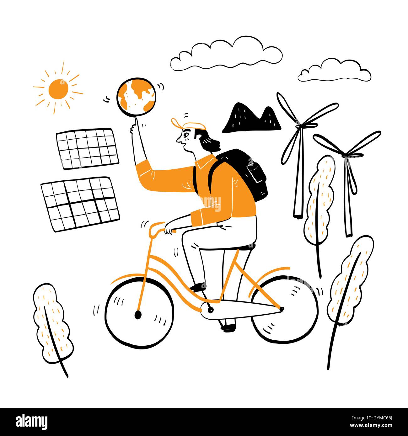 Ökosystem-Umweltkonzept, handgezeichnete Vektor-Illustrationen Kritzelstil. Stock Vektor