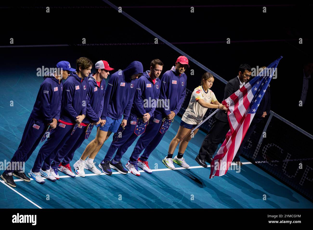 Malaga, Spanien. November 2024. Das Team der USA wurde am 19. November 2024 in der Martin Carpena Arena im Davis Cup Finale 8 im Einzelspiel 1 im Viertelfinale gesehen. (Foto: Vicente Vidal Fernandez/SIPA USA) Credit: SIPA USA/Alamy Live News Stockfoto