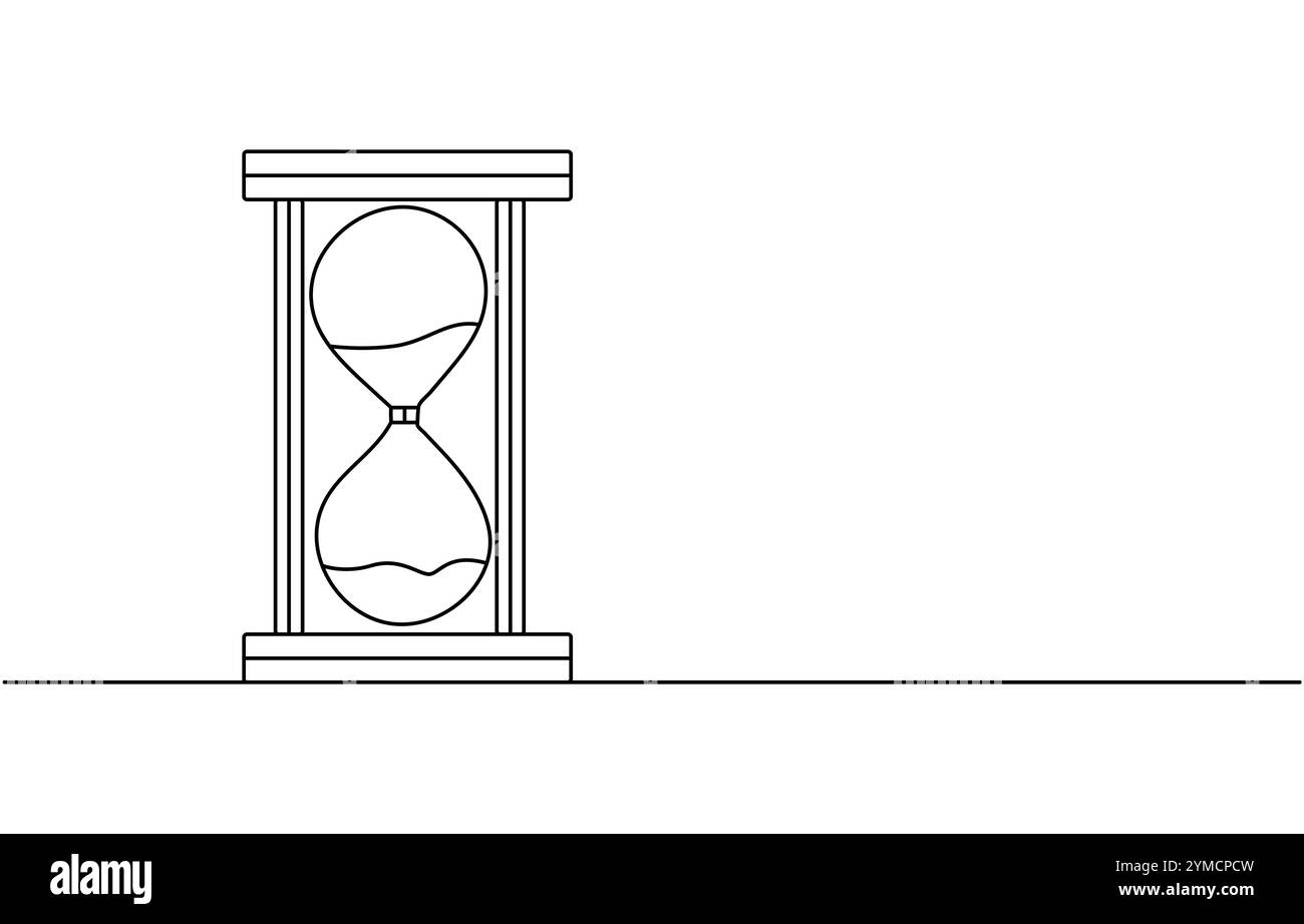 Sanduhr in einer Zeile durchgehend. Strichgrafik Sanduhrumriss Stock Vektor