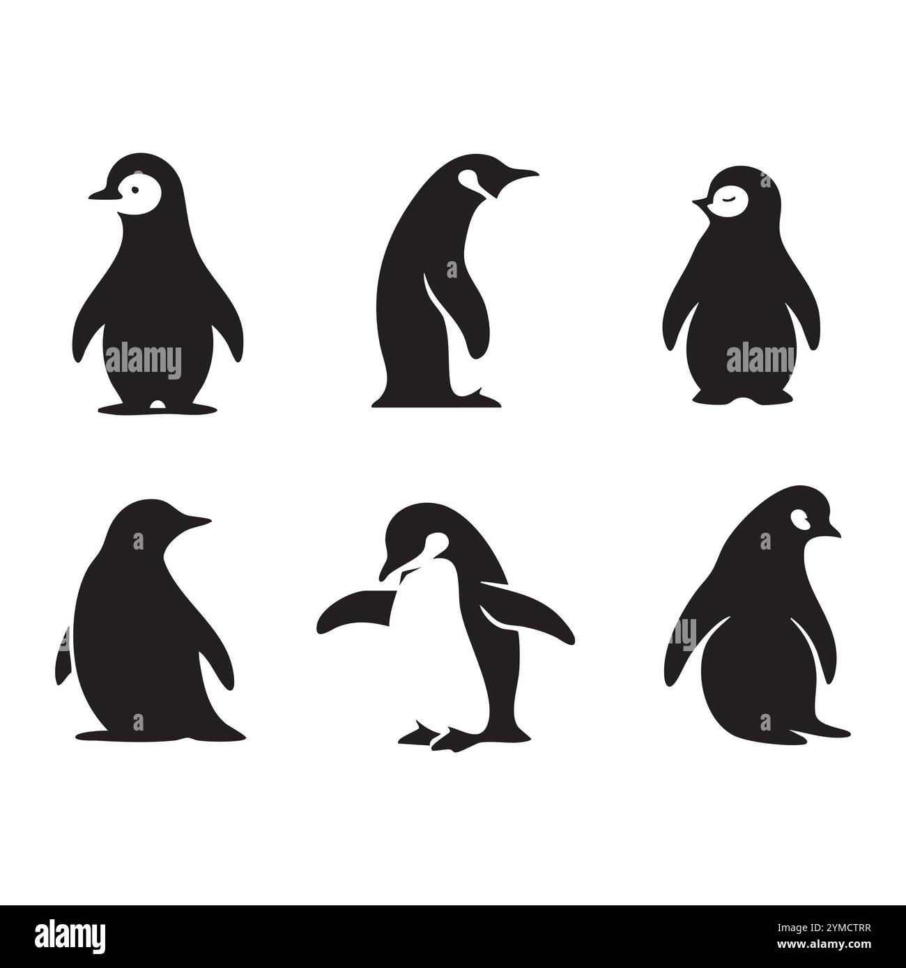 Set Pinguin-Silhouette auf weißem Hintergrund Stock Vektor