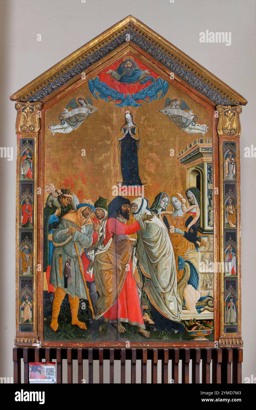 Nocera Umbra. Pinacoteca Comunale. Matteo da Gualdo. Treffen von Joachim und Anna in der Porta Aurea. (Hergestellt während des Pontifikats von Alexander VI. Borgia (1492-1503) Tempera auf Holz Stockfoto