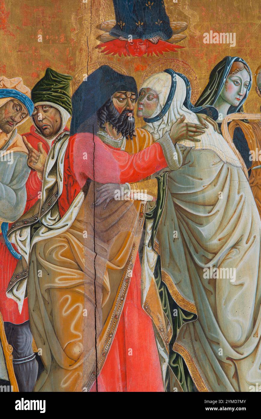 Nocera Umbra. Pinacoteca Comunale. Matteo da Gualdo. Treffen von Joachim und Anna in der Porta Aurea. (Hergestellt während des Pontifikats von Alexander VI. Borgia (1492-1503) Tempera auf Holz Stockfoto