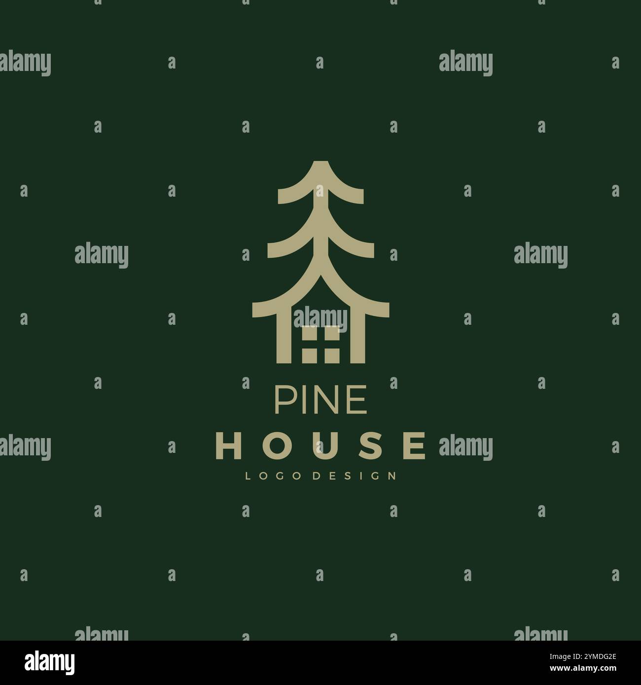 Pine House Logo Design. Kiefernbaum-Symbol Stock Vektor