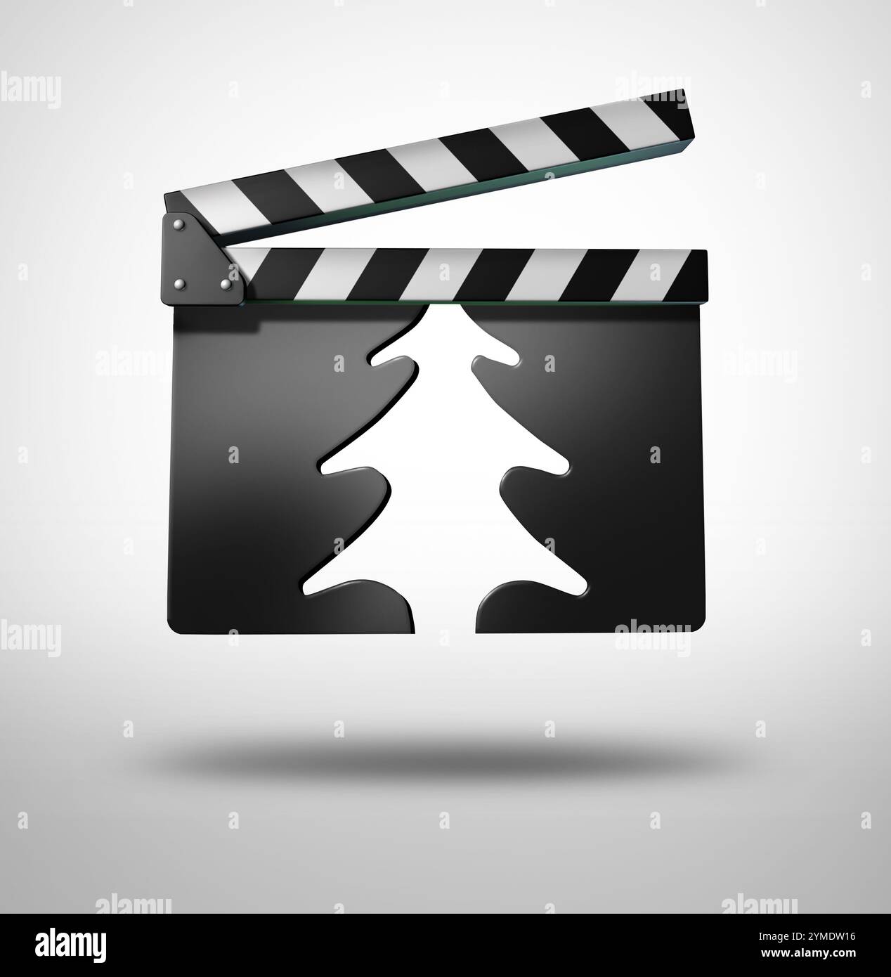Weihnachtsfilmsymbol oder Weihnachtsfilmkonzept als Filmschiefer oder Wandtafel als festliches Symbol für saisonale Winterfilme oder Silvester-Streaming Stockfoto