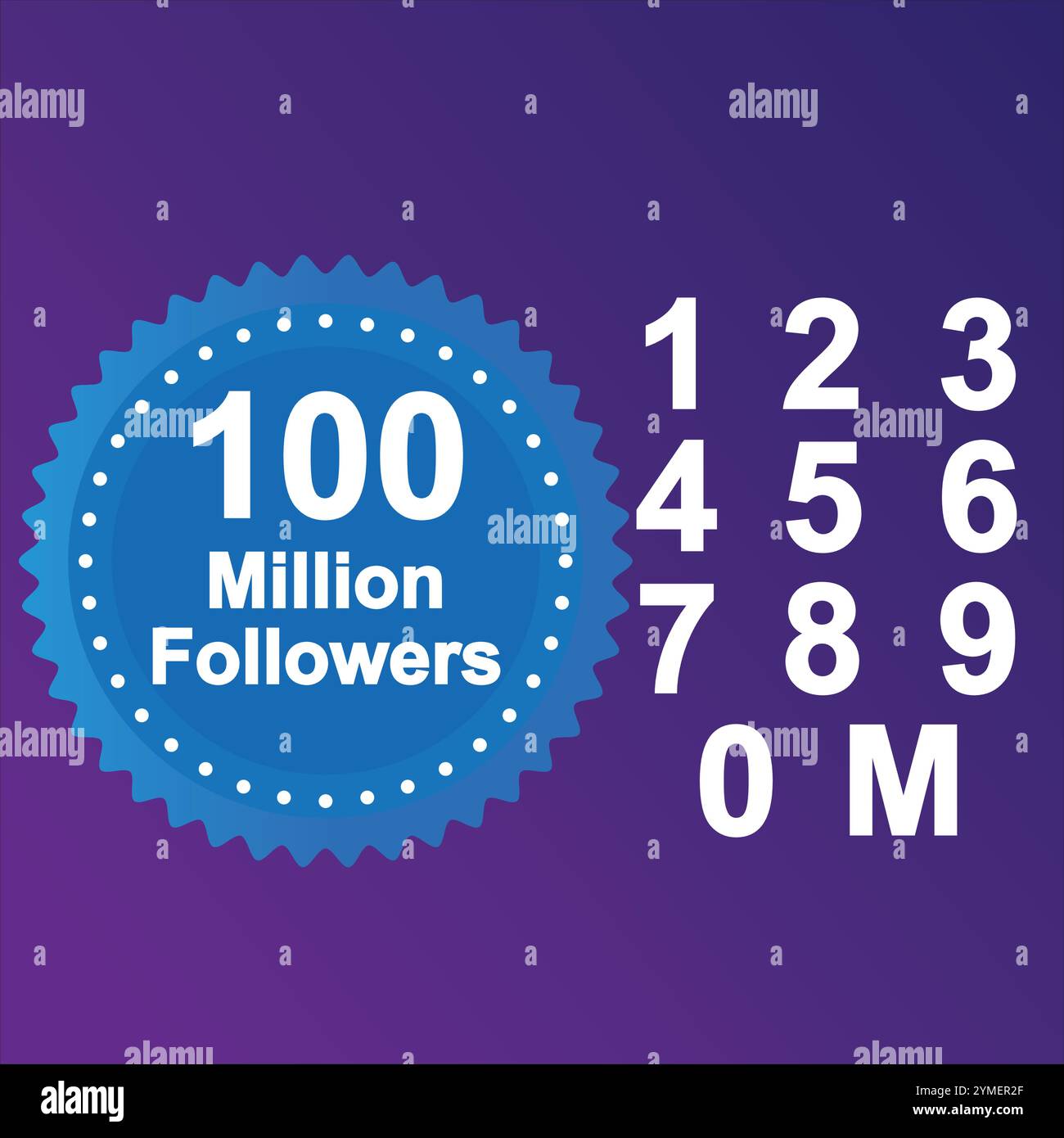 100 Millionen Follower-Bundle, Poster, Tag, editierbare Vektordatei für Social Media-Plattformen und kommerzielle Anwendungen, schöner Hintergrund, komplette Million. Stock Vektor