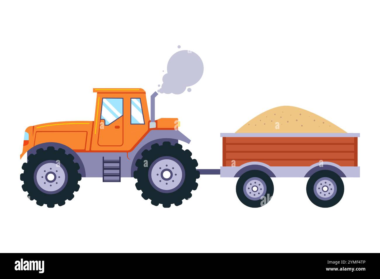 Traktor mit Anhänger. Sand transportieren. Landmaschinen. Stock Vektor