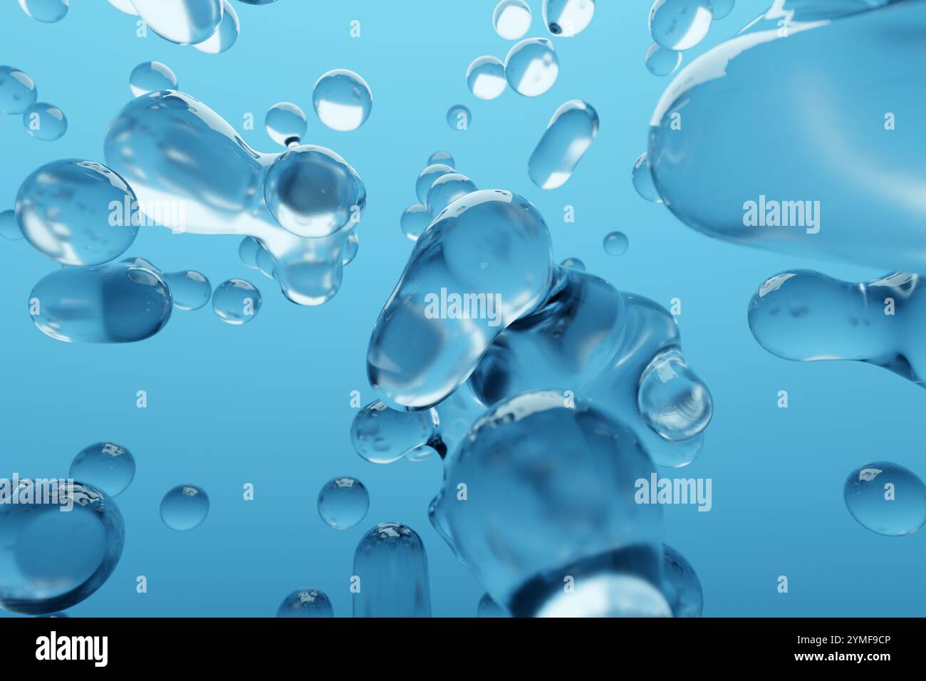 Abstrakte Unterwasserblasen über blauem Hintergrund, 3D-Illustration Stockfoto
