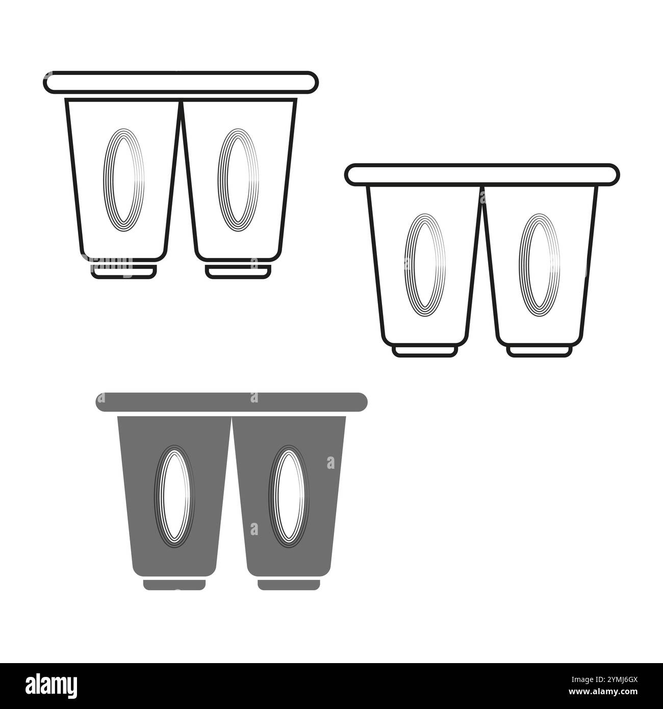 Binokulare Symbole festgelegt. Einfaches optisches Gerät. Schwarz-weiße Konturen. Werkzeuge zur Vektoranzeige. Stock Vektor