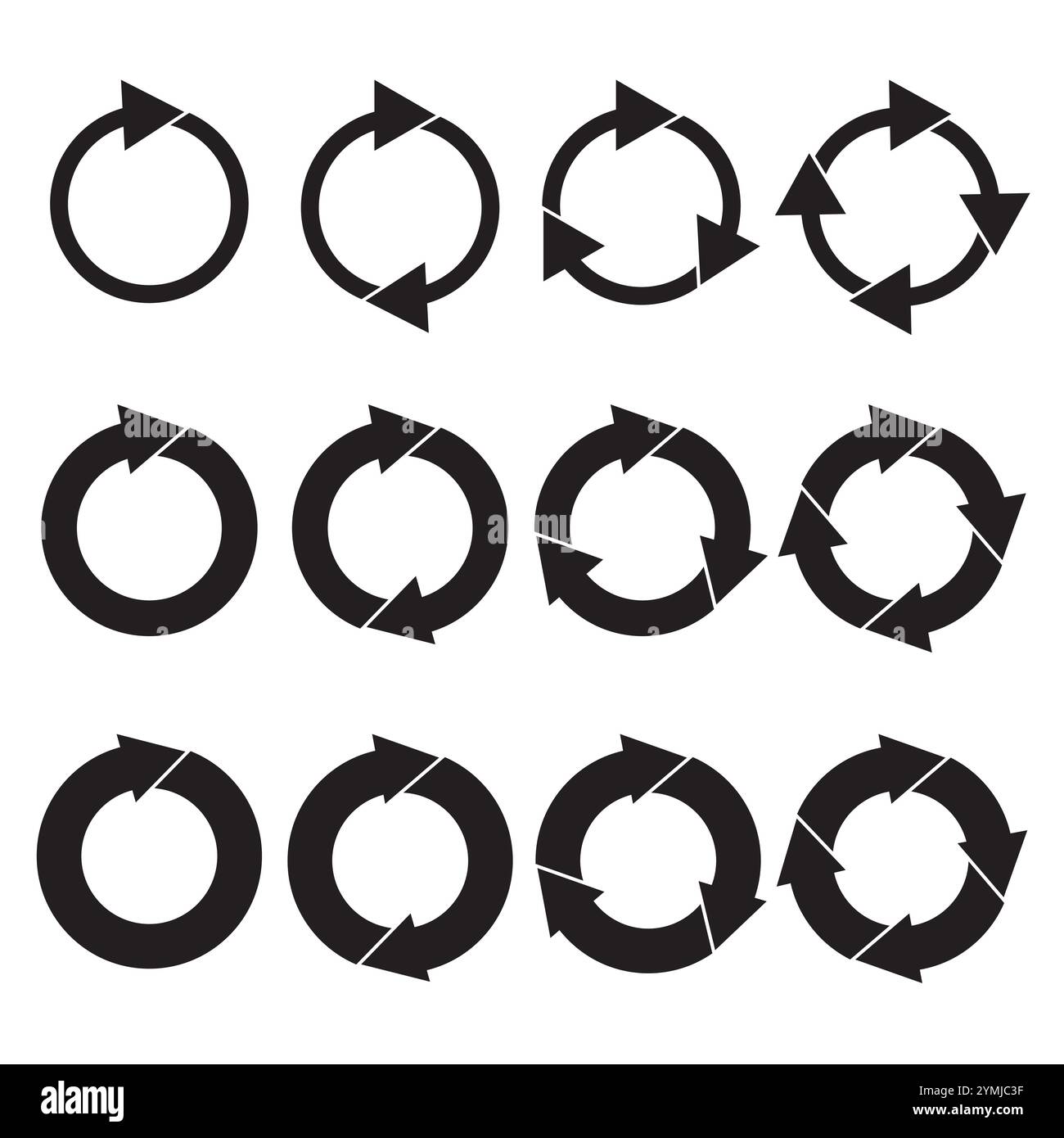 Drehpfeil-Symbol. Kreisförmiges Pfeilsymbol. Schwarzes Vektordesign. Bewegungsgrafik durchlaufen. Stock Vektor