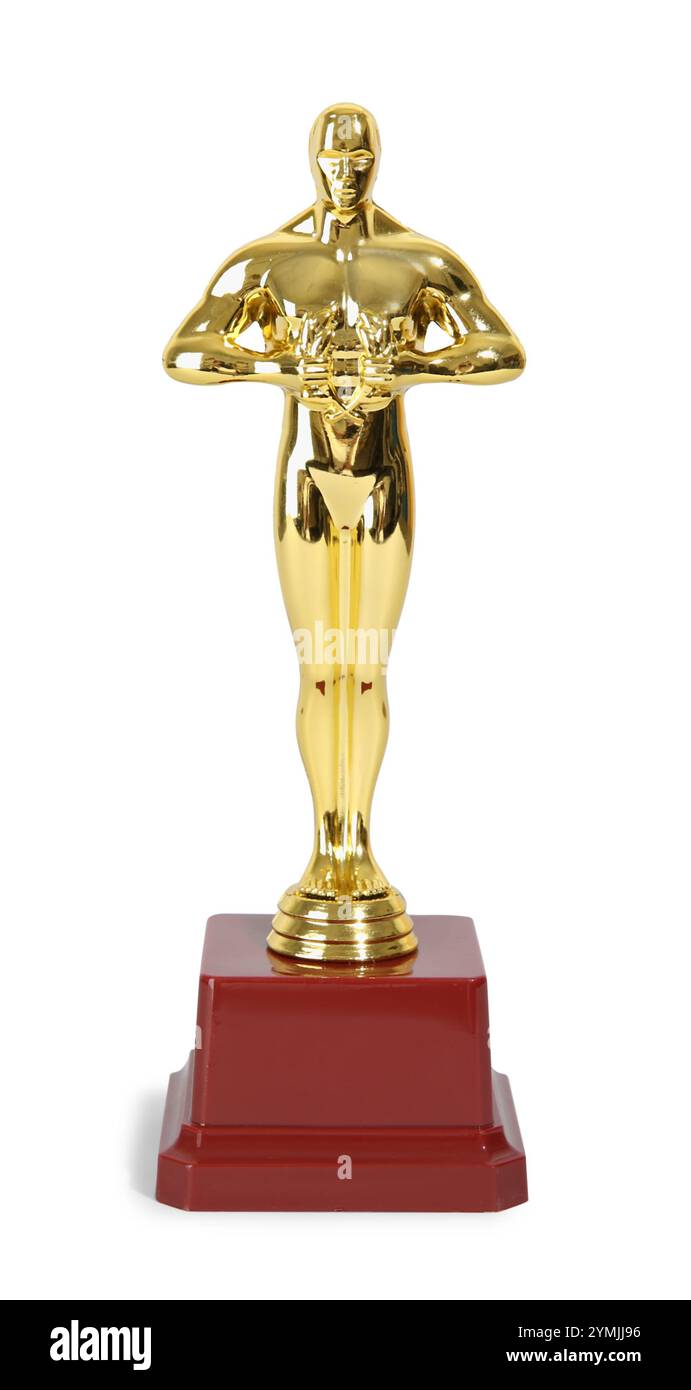 Goldene Trophäe in Form einer menschlichen Figur auf hellem Hintergrund Stockfoto