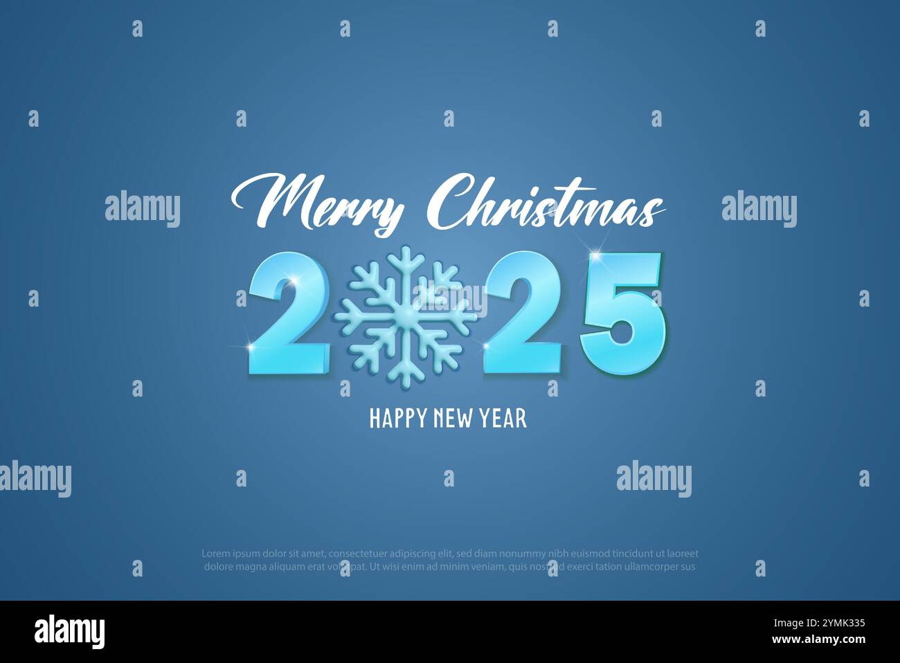 Weihnachten und Neujahr 2025 mit großen Zahlen und Schneeflocke auf blauem Hintergrund. Stock Vektor