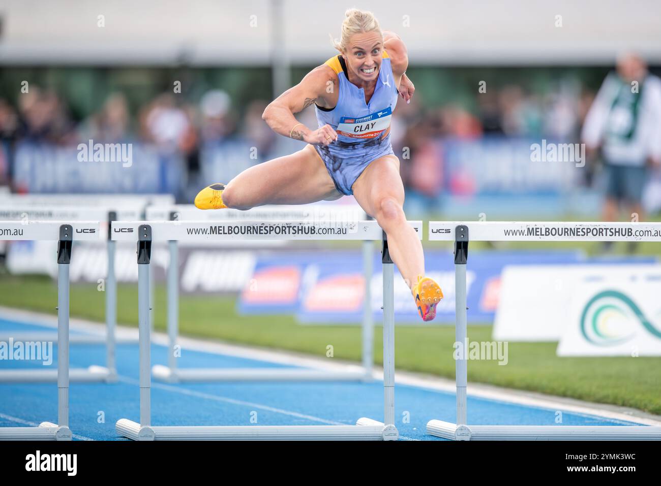 Melbourne, Australien. Februar 2024. Die Olympiasiegerin Liz Clay, die 2024 beim Maurie Plant Meet Melbourne im Lakeside Stadium zum Wettbewerb zurückkehrt. World Athletics Continental Tour Gold Meet. (Foto: Olivier Rachon/SOPA Images/SIPA USA) Credit: SIPA USA/Alamy Live News Stockfoto