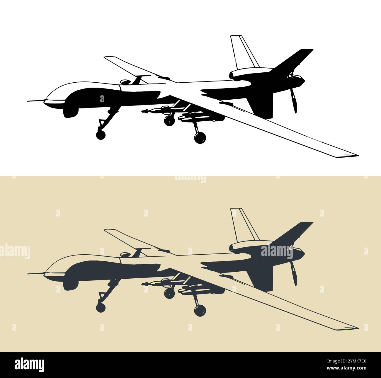 Bewaffnete Multi-Missionen, Langlebigkeit, ferngesteuerte Flugzeuge Stock Vektor