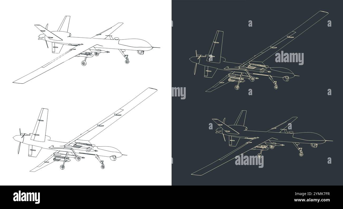Bewaffnete Multi-Missionen, Langlebigkeit, ferngesteuerte Flugzeuge Stock Vektor