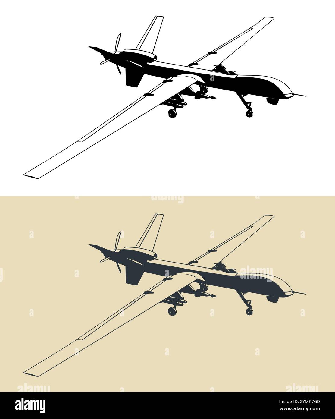 Bewaffnete Multi-Missionen, Langlebigkeit, ferngesteuerte Flugzeuge Stock Vektor