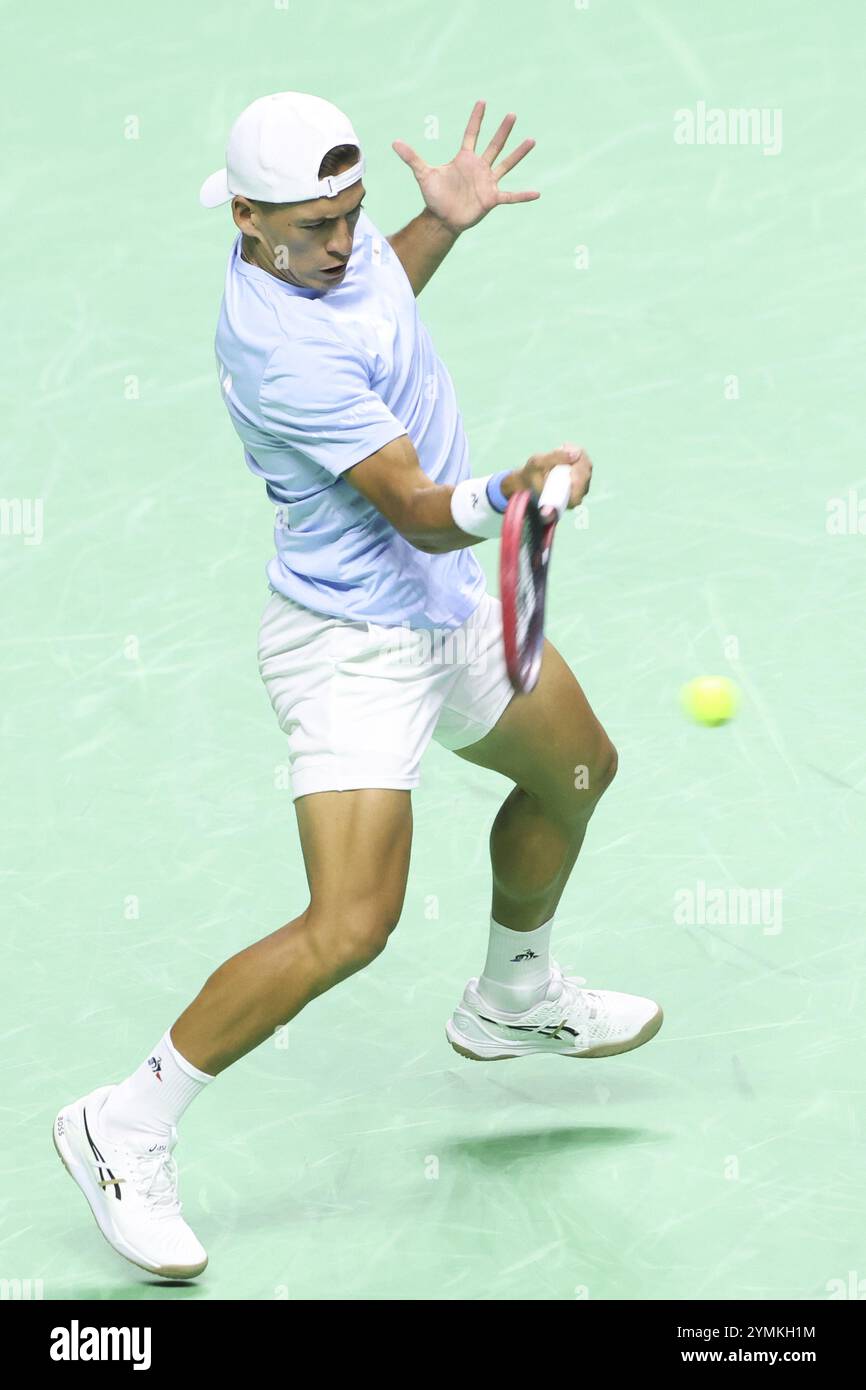 Sebastian Baez aus Argentinien beim Davis Cup Finals 2024 im Viertelfinale zwischen Italien und Argentinien im Palacio de Deportes Jose Maria Martin Carpena am 21. November 2024 in Malaga, Spanien Stockfoto