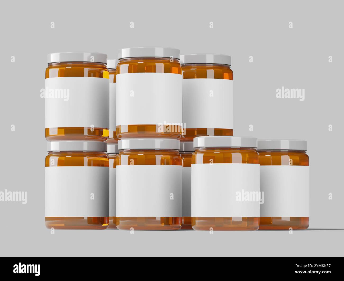 Weißes leeres Glasbehälter-3D-Modell mit Etikett Stockfoto