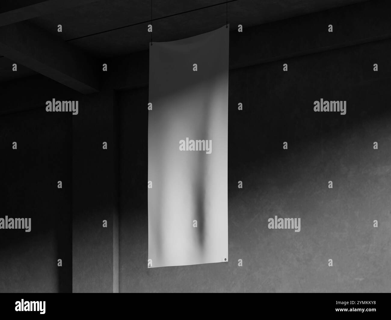 Weißes leeres vertikales hängendes Banner Modell 3D Rendern realistischer Hintergrund Stockfoto