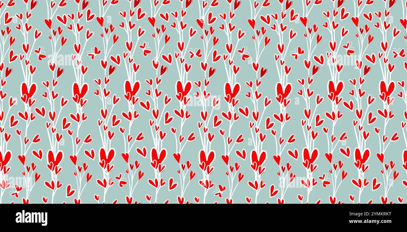 Nahtloser Herzhintergrund. Alles Gute zum Valentinstag. Handgezeichnet. Nicht AI, Vektorillustration Stock Vektor