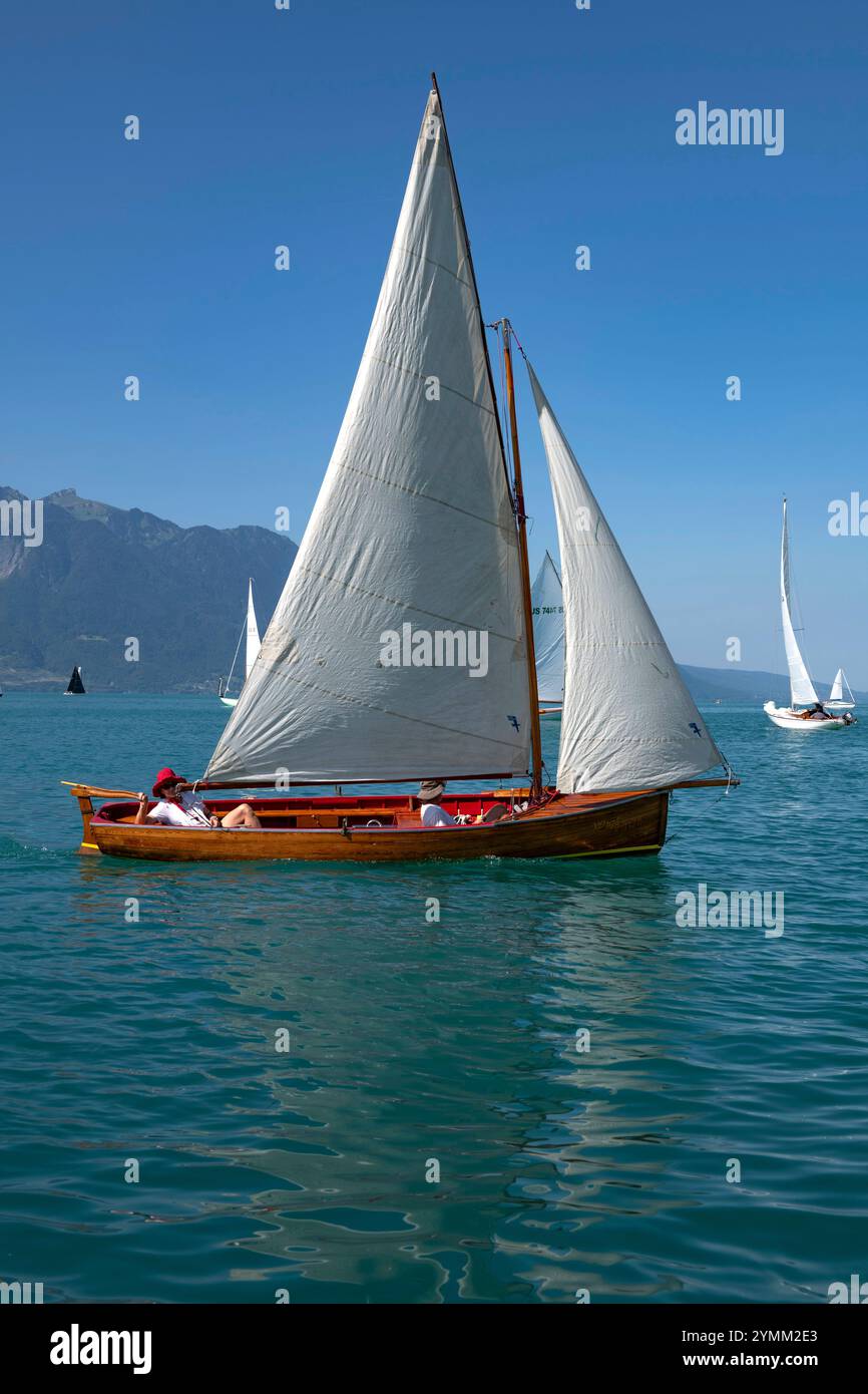 Suisse, Schweiz, Waadt, Schweiz, Waadt, Kanton de Waadt, Kanton Waadt, La Tour-de-Peilz, Ville, Stadt, Stadt, Lac Léman, Genfer See, Genfer See, Fledermaus Stockfoto