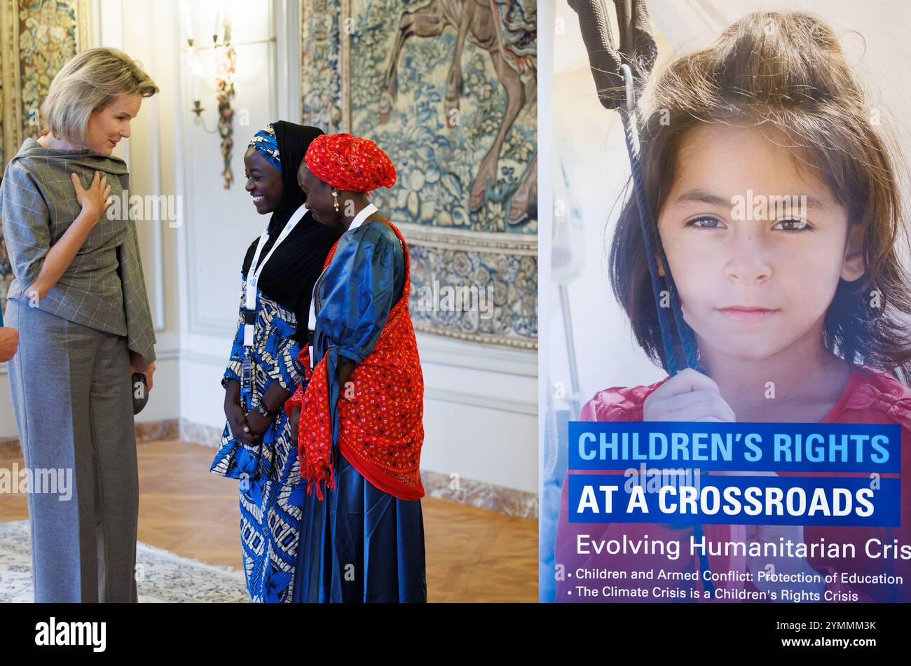 Brüssel, Belgien November 2024. Königin Mathilde von Belgien, Bild auf einer internationalen Konferenz "Kinderrechte an einem Kreuzungspunkt: Evolving Humanitarian Crises" anlässlich des 35. Jahrestages der Internationalen Kinderrechtskonvention am Freitag, den 22. November 2024, in Brüssel. Die Konferenz wird von den FPS Auswärtige Angelegenheiten, Außenhandel und Entwicklungszusammenarbeit, UNICEF Belgien und Plan International Belgien organisiert. BELGA FOTO BENOIT DOPPAGNE Credit: Belga News Agency/Alamy Live News Stockfoto