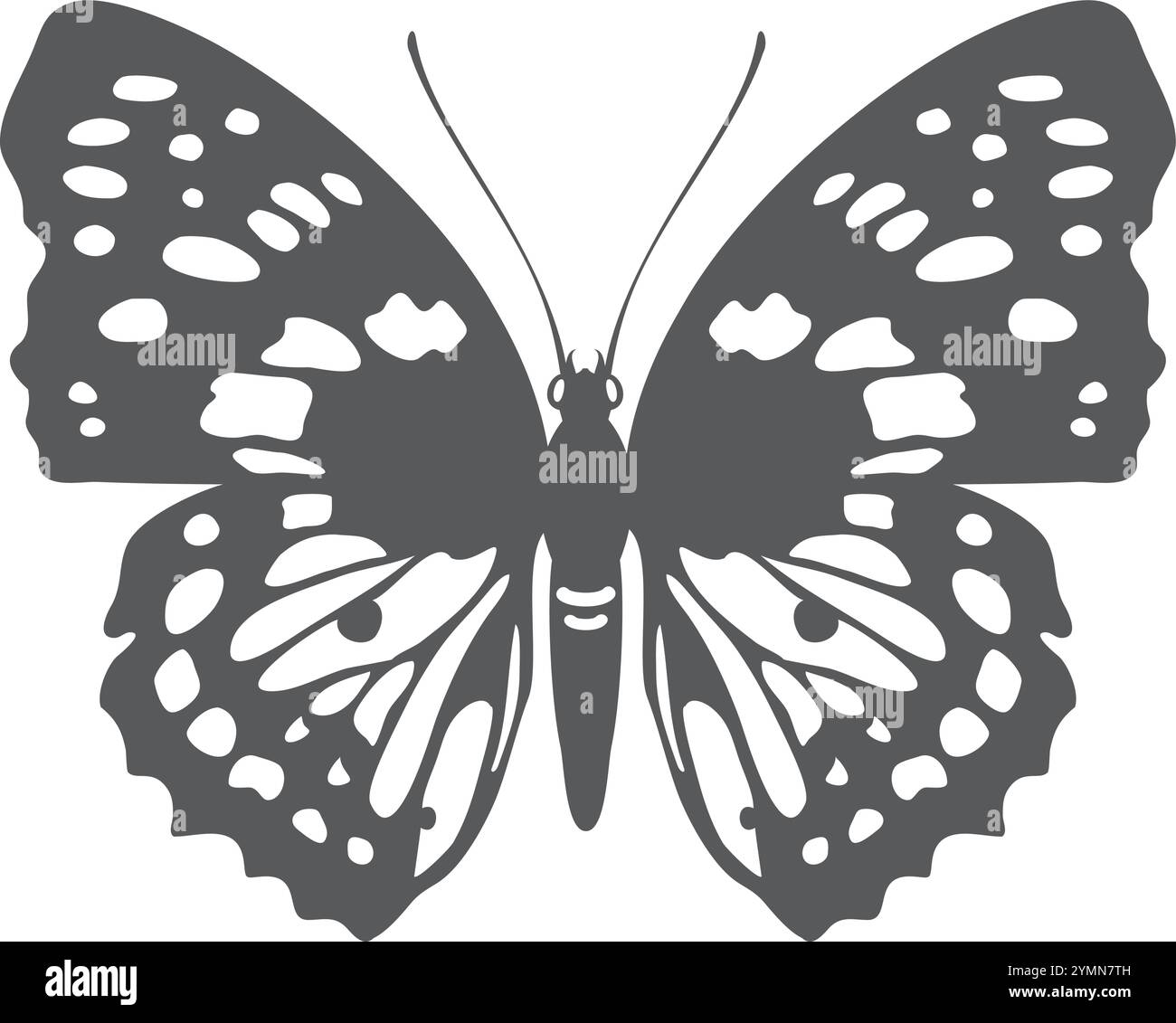 Schwarze Silhouette mit fliegenden Schmetterlingen. Sommerflügeltier isoliert auf weißem Hintergrund Stock Vektor