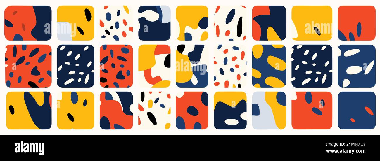 Farbenfrohes, abstraktes, nahtloses Muster in Kritzelform. Kreative Hintergrundkollektion im minimalistischen Stil, trendiges Design mit einfachen Formen Stock Vektor