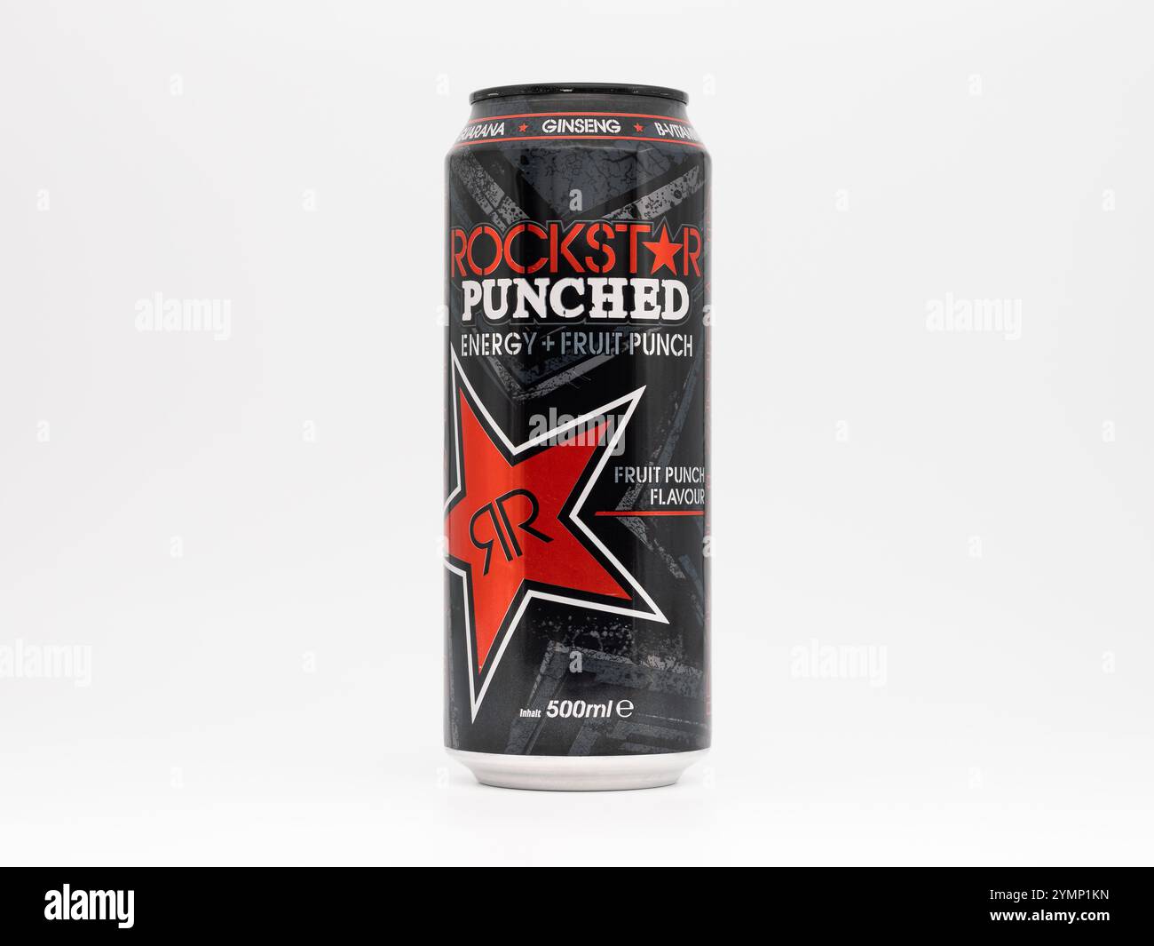 Rockstar Punched – Energy Drink Dose mit Fruchtpunsch-Geschmack. Das tropische Fruchtgeschmack-Getränk wurde 2012 in Deutschland verkauft und wurde eingestellt. Stockfoto