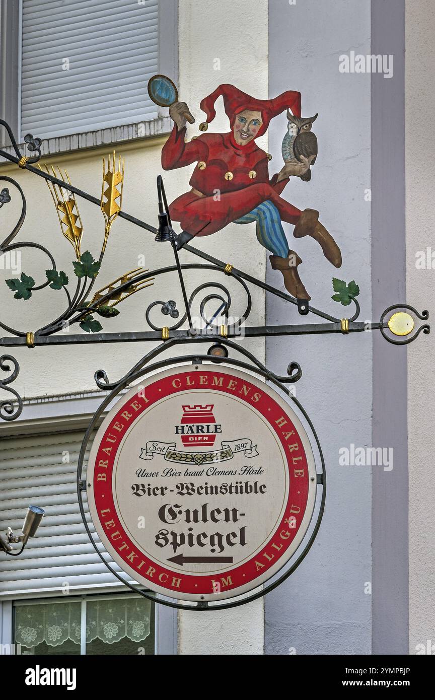 Nasenschild, Eulenspiegel, historische Altstadt, Bad Waldsee, Oberschwaben, Baden-Württemberg, Deutschland, Europa Stockfoto