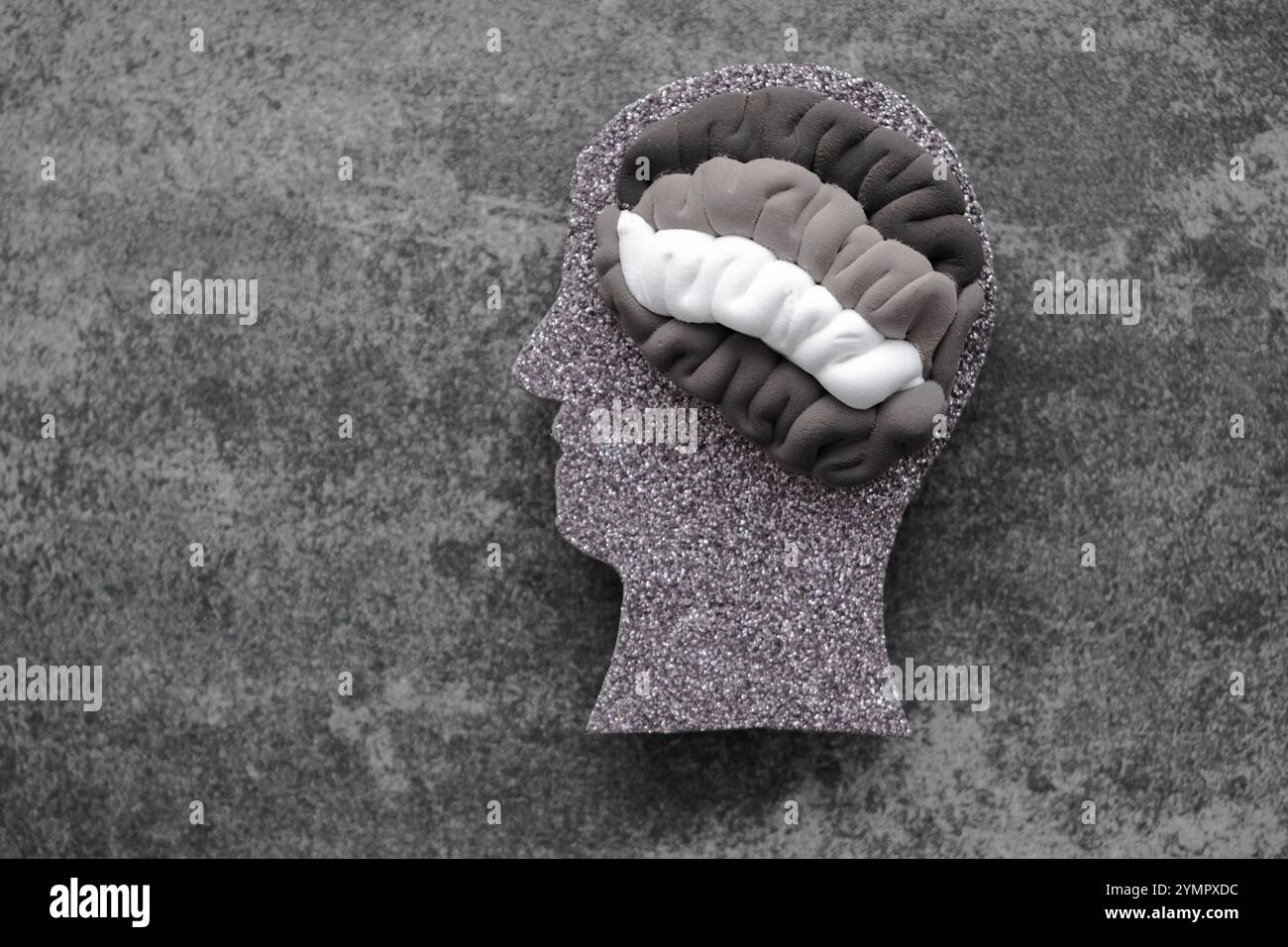 Probleme der psychischen Gesundheit, Störung des Nervensystems, Depression, Verhaltensänderungen. Draufsicht. Hochwertige Fotos Stockfoto