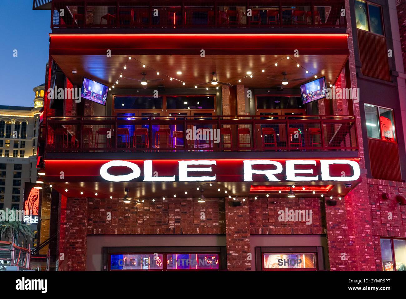 Blake Shelton's Ole Red ist der Country-Musik-Sängerclub auf dem Las Vegas Strip mit Speisen, Spirituosen und mehreren Ebenen für Gäste. Stockfoto