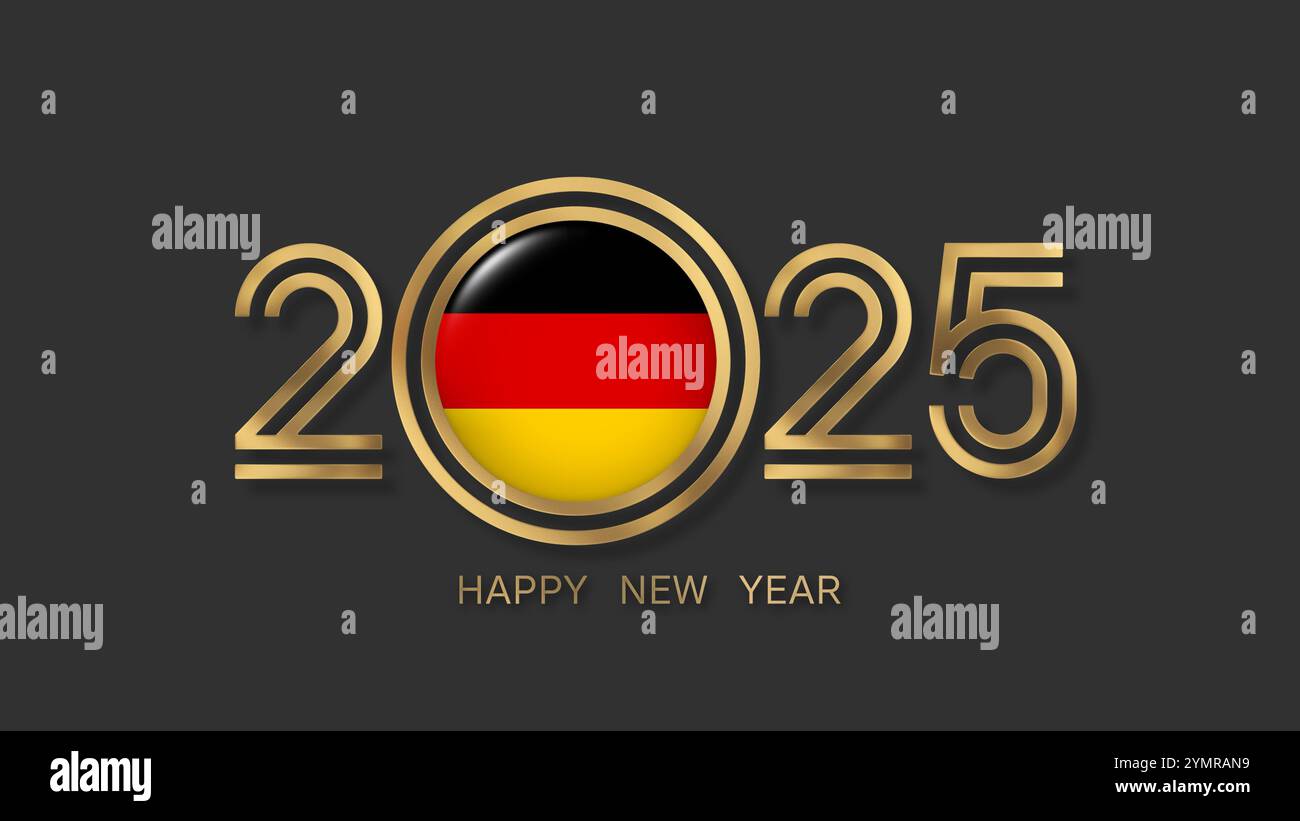 Alles Gute ins neue Jahr 2025 Deutschland mit deutscher Flagge Stockfoto