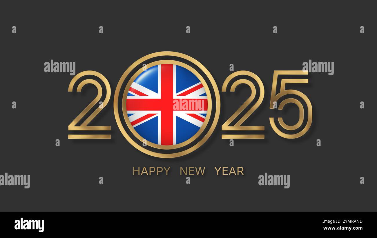 Happy New Year 2025 Vereinigtes Königreich (britische Flagge) britische Flagge Stockfoto