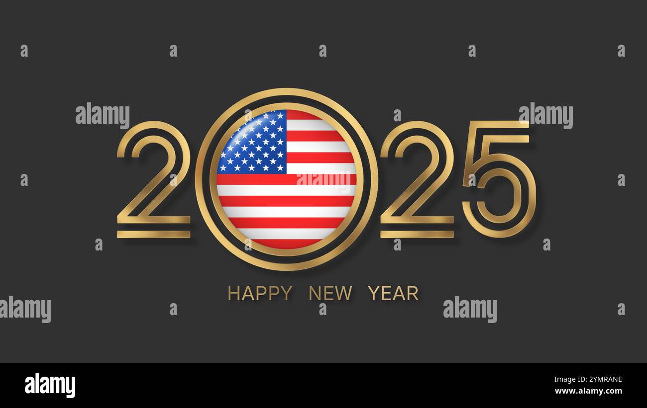 Happy New Year 2025 USA mit der Flagge der Vereinigten Staaten von Amerika Stockfoto