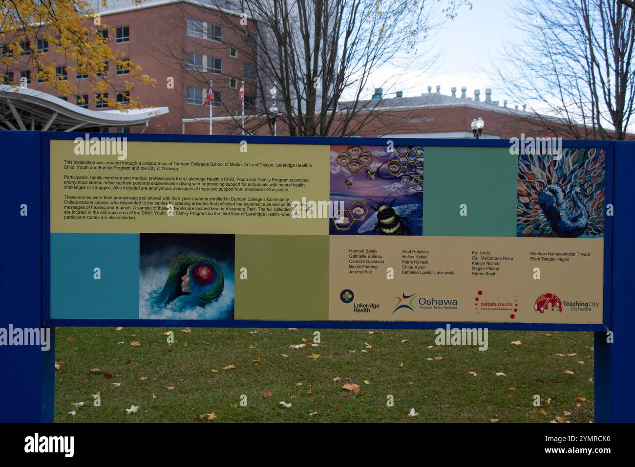 Lakeridge Health Sign on Mental Health Awareness im Alexandra Park am Hospital Court in Oshawa, Ontario, Kanada Stockfoto