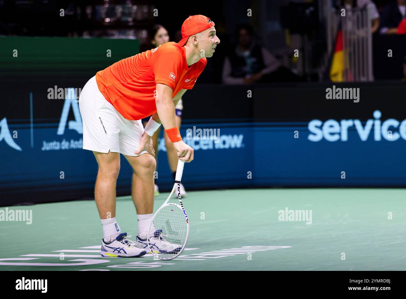 22. November 2024, Spanien, Málaga: Tennis, Männer: Davis Cup - K.-o.-Runde, Halbfinale, Deutschland - Niederlande. Struff (Deutschland) - Griekspoor (Niederlande). Tallon Griekspoor reagiert. Foto: Frank Molter/dpa Stockfoto