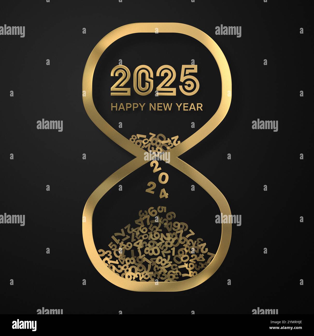 Neujahr Countdown 2025. Sanduhr zeigt die letzten Sekunden des Jahres 2024 an Stockfoto