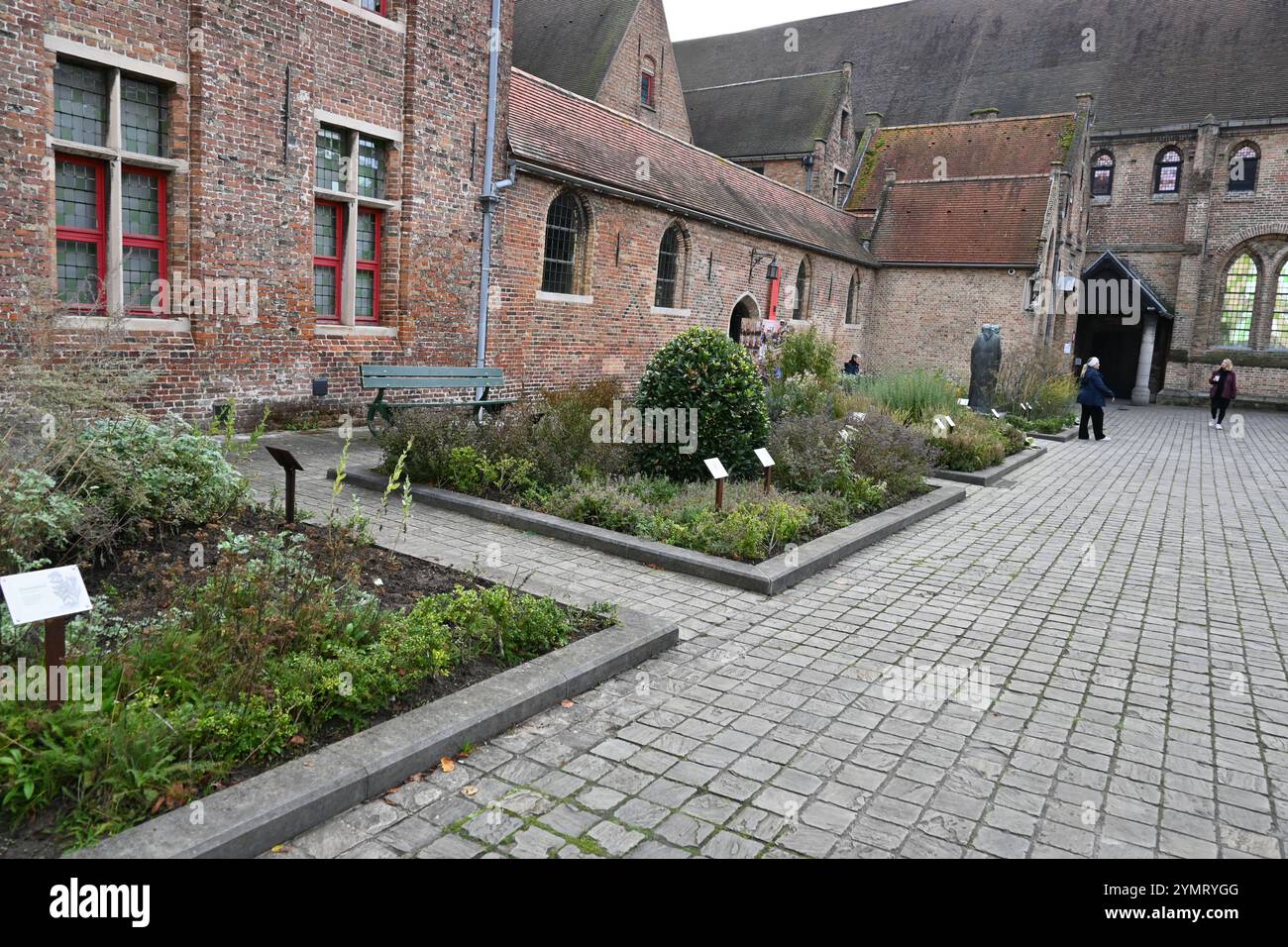 Apotheek Sint Janshospitaal Garten auf dem Eleonora Verbeke Platz – Brügge, Belgien – 23. Oktober 2024 Stockfoto