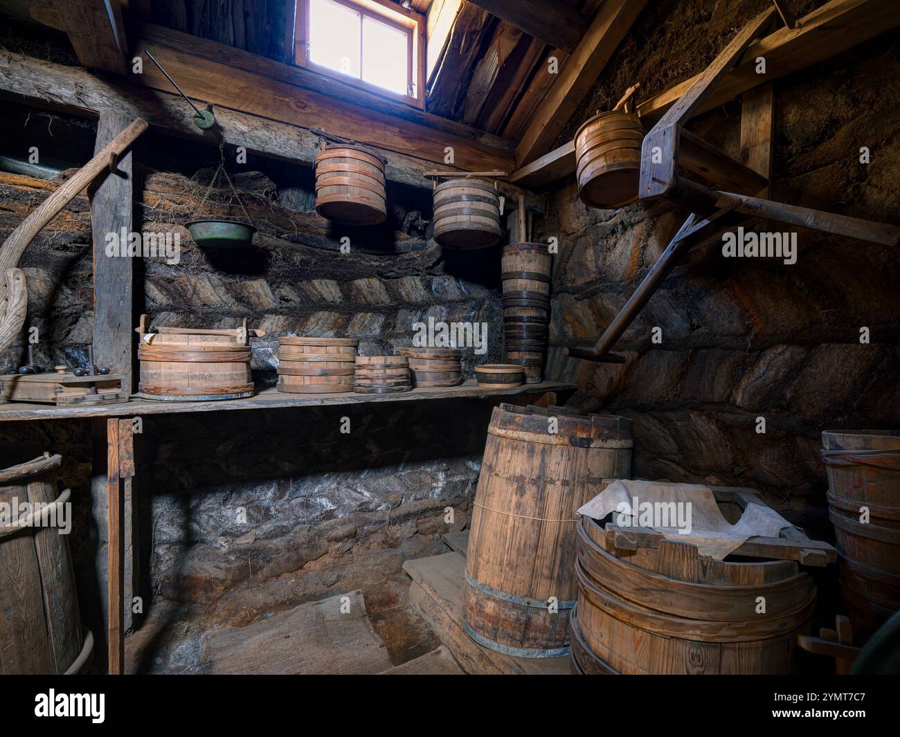Long Pantry auf der Glaumbær Old Turf Farm. Nord-Island Stockfoto