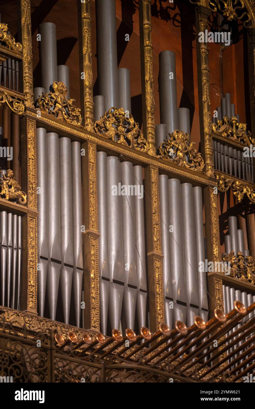 Innenraum des Duomo di Siena (Santa Maria Assunta), Details der Orgel in der Kathedrale. Siena, Italien 07.01.2024 Stockfoto