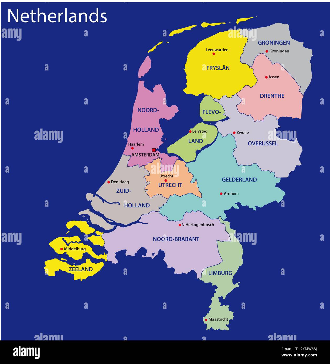 Einfache Übersichtskarte der Provinzen der Niederlande Stockfoto
