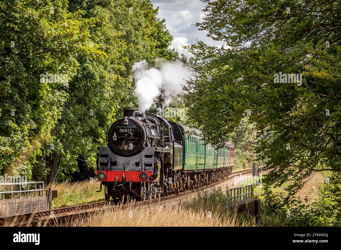 BR 4MT 2-6-0 No. 76017 fährt am ersten Tag nach der COVID-19-Lockdown auf der Mid-Hants Railway in Richtung Alresford Stockfoto