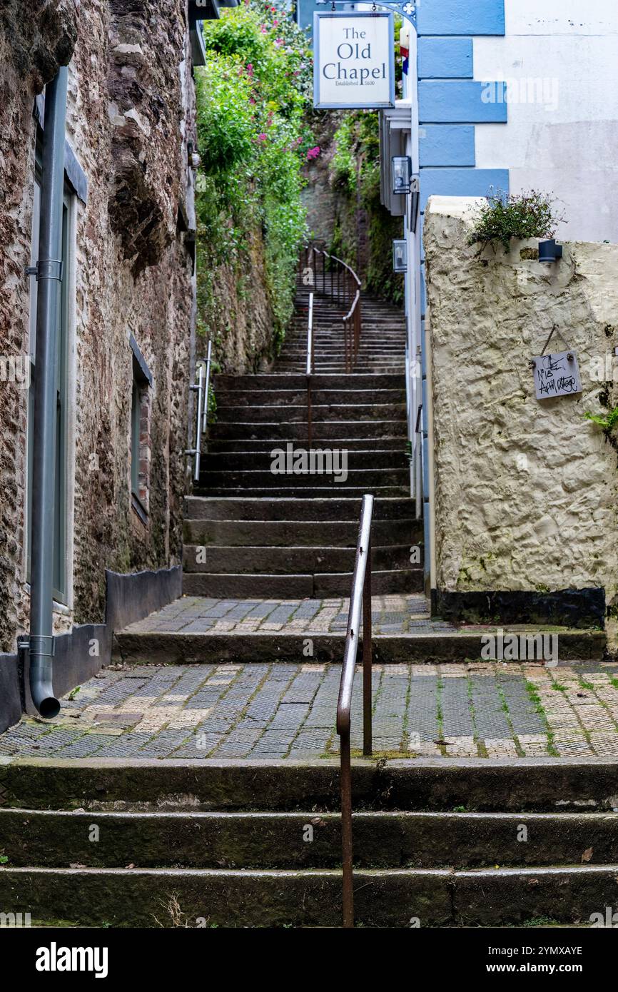 Charakter, Dartmouth Step Porträt View: Stufen, die über der Stadt mit der Higher Street in der malerischen Stadt Dartmouth in Devon verbinden. Stockfoto Charakter, Dartmouth Step Porträt View: Stufen, die über der Stadt mit der Higher Street in der malerischen Stadt Dartmouth in Devon verbinden. Stockfoto