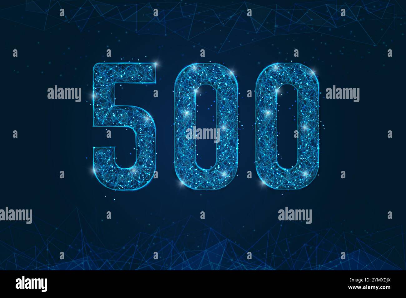 Abstraktes isoliertes blaues Bild von 500 Konzept für internen Serverfehler. Abbildung eines polygonalen Drahtmodells mit niedrigem Poly. Websitefehler, Netzwerkfehler, Cloud Stock Vektor