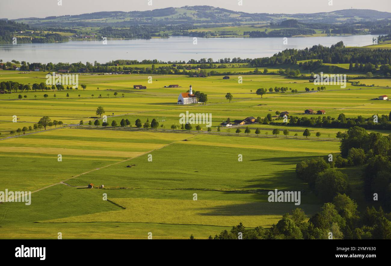 Barock- und Wallfahrtskirche St. Coloman, Forggensee, Schwangau, Ostallgaeu, Allgaeu, Schwaben, Bayern, Deutschland, Europa Stockfoto
