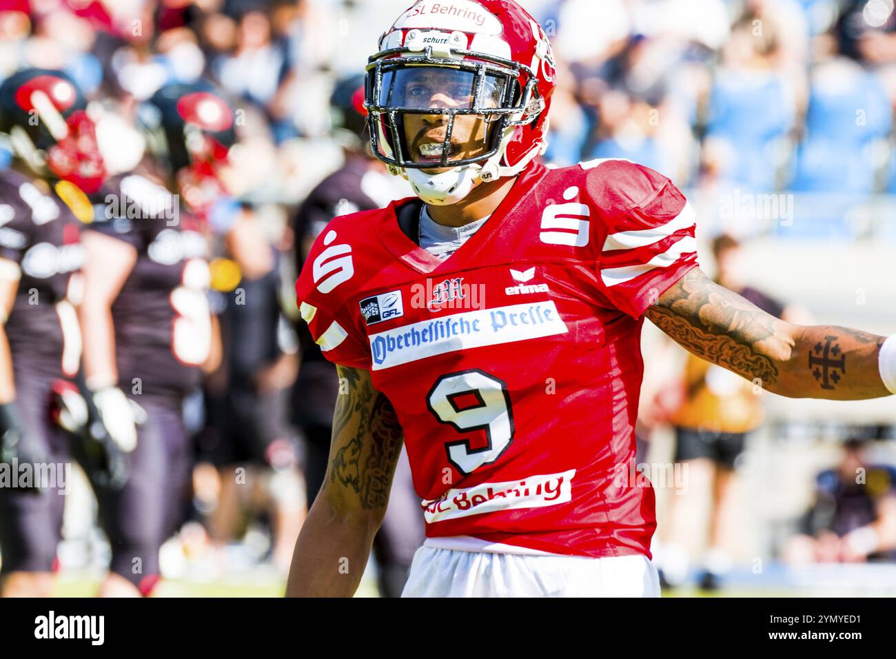 Fußballspiel GFL, Saarland Hurricanes vs. Marburg Söldner, 11.Juni 2022 Stockfoto