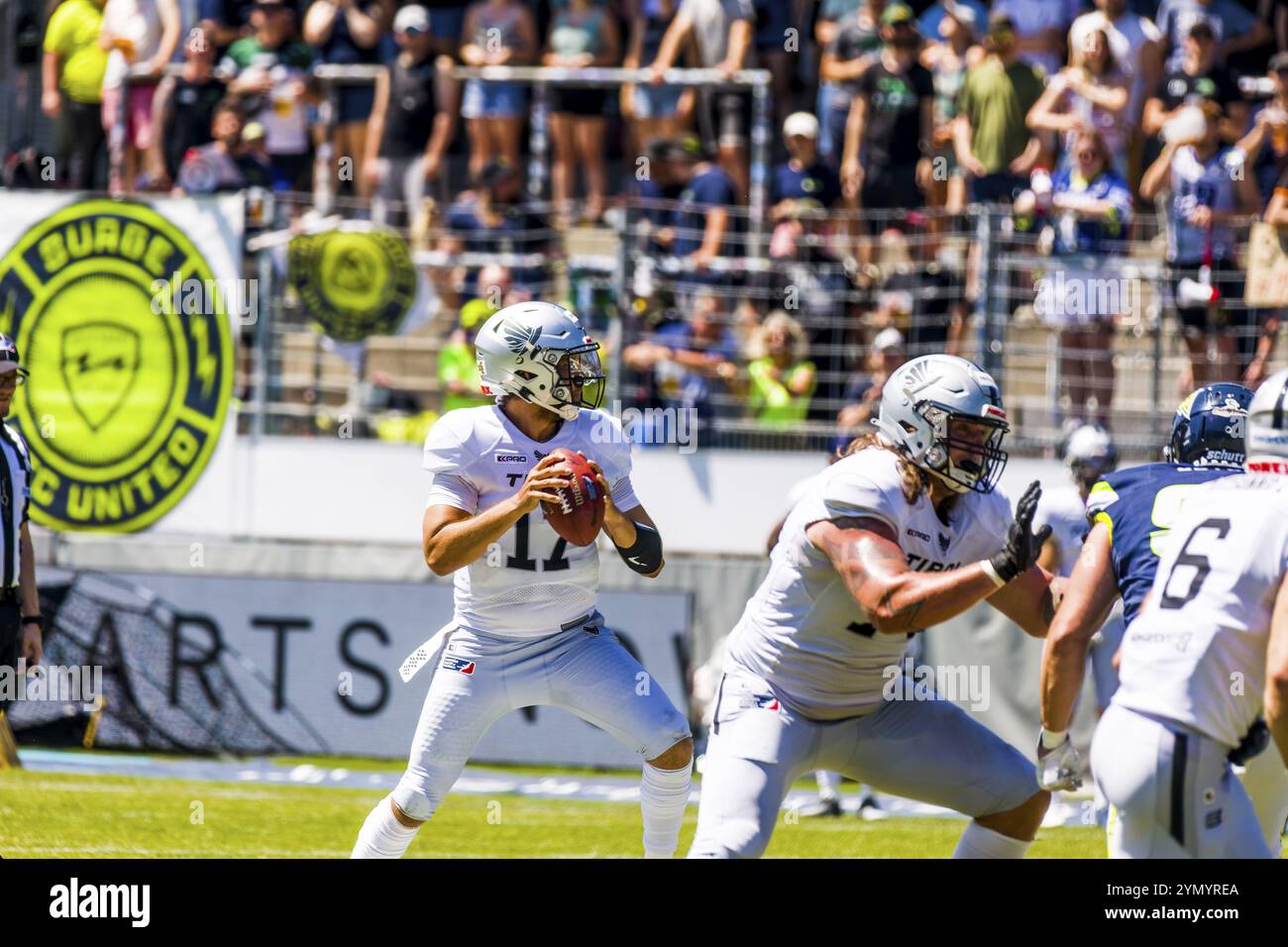 European League of Football, elf/ Spiel : Tirol Raiders bei Stuttgart Surge, am Juni. 25. 2023, im Gazi-Stadion, Stuttgart, Deutschland Raiders Tirol, Q Stockfoto