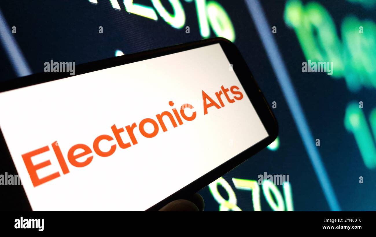 Konskie, Polen - 23. November 2024: Logo des Unternehmens Electronic Arts auf dem Mobiltelefon Stockfoto