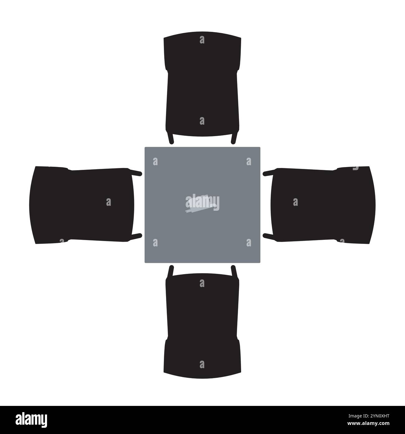 Stühle und Tischsilhouette für Restaurants und Cafés. Einfache Innenobjekte zum Essen. Vektorabbildung. Isometrische Ansicht Stock Vektor