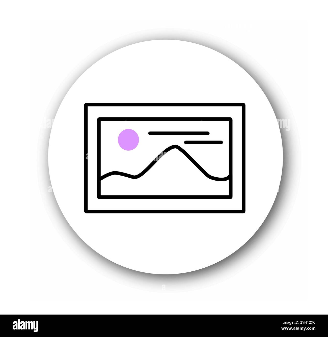 Symbol für SEO-Datei und genehmigte Zeile. Bild mit Bergen. Computerdatei. UI- und UX-Designelement. Vorlage und Layout. Lineare Vektordarstellung Stock Vektor